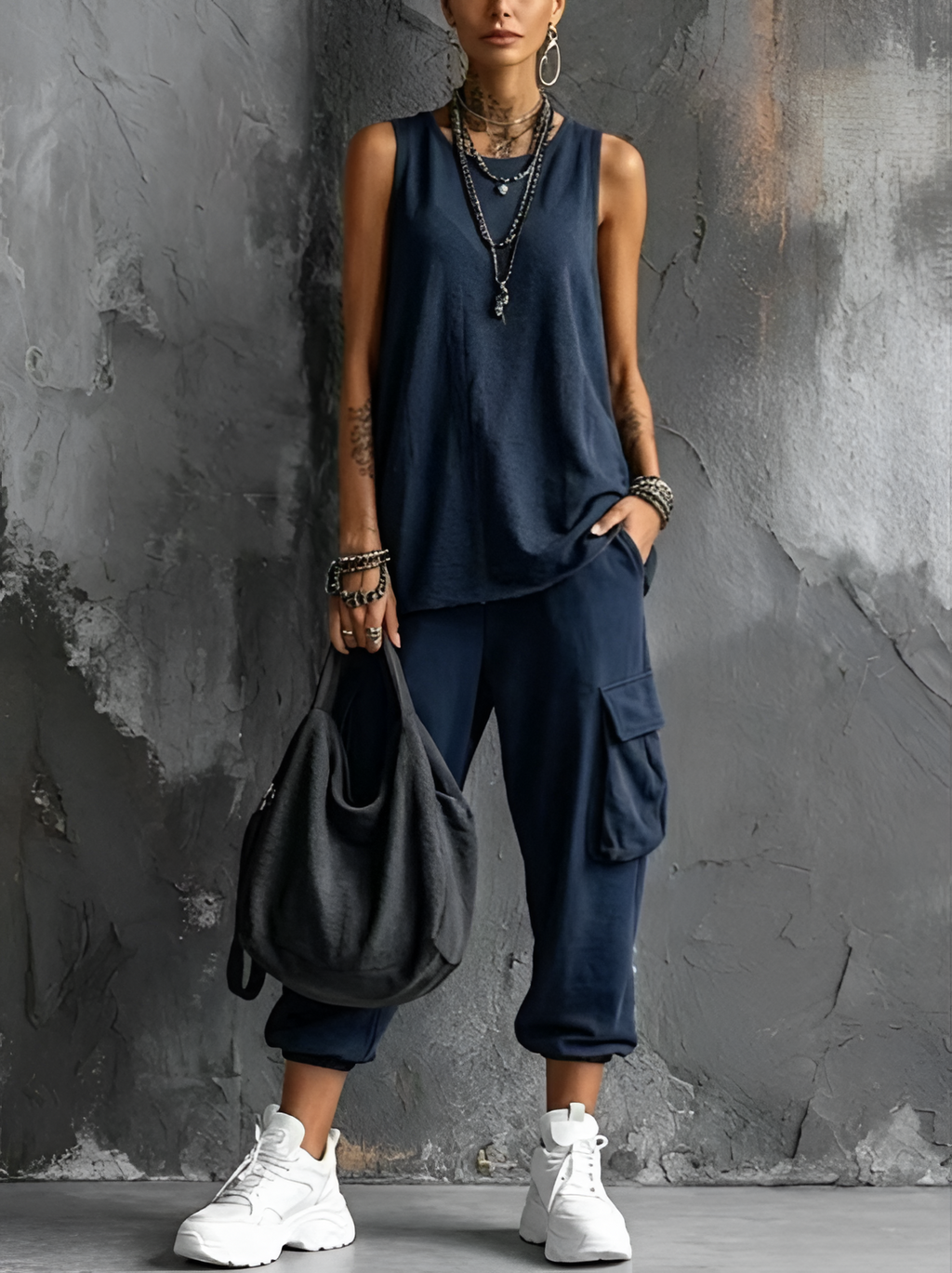 Teodosia | Completo Blu Navy con Jogger Cargo