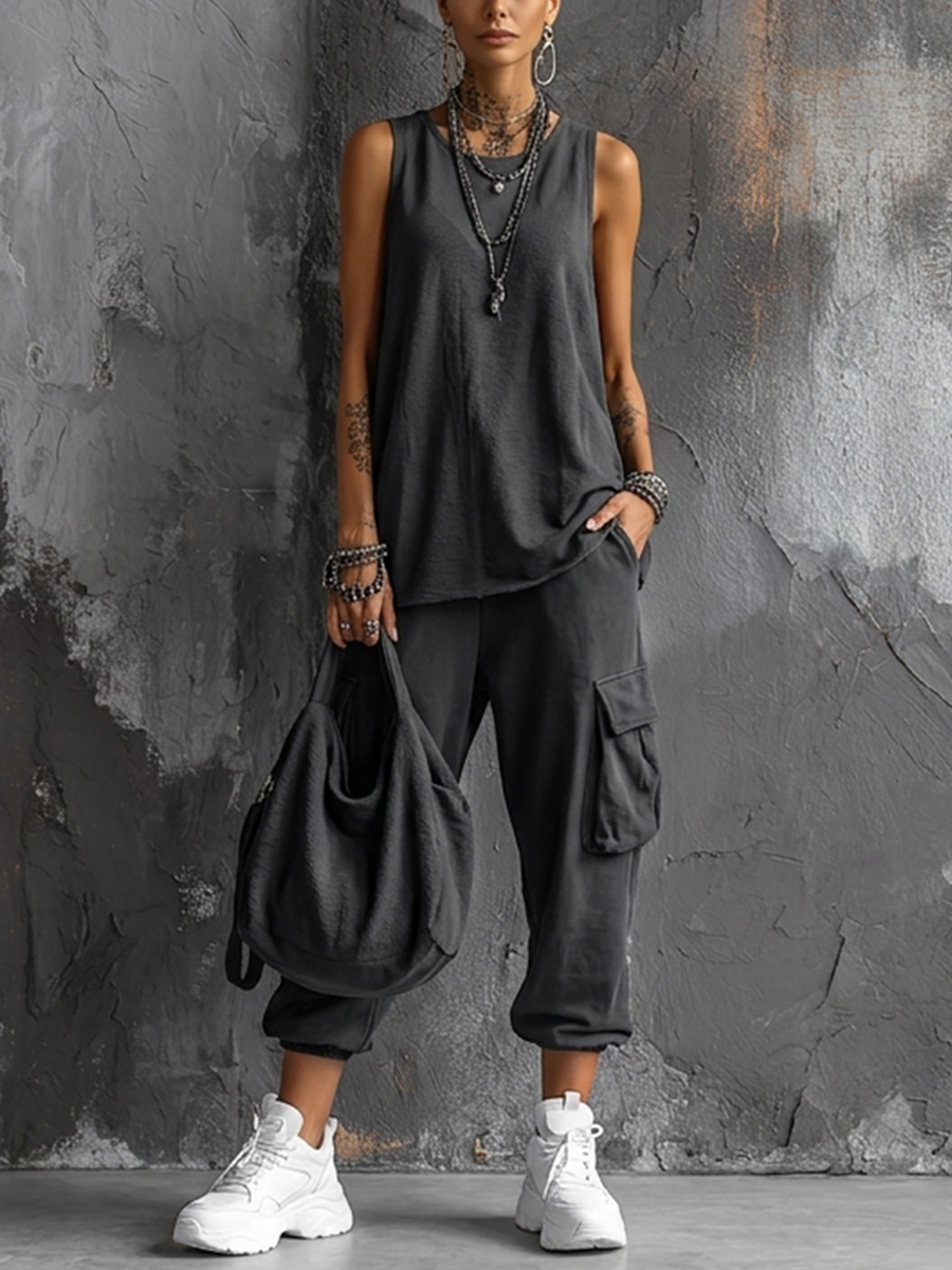 Iginia | Completo Casual Oliva con Tasche Cargo
