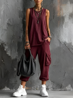 Iginia | Completo Casual Oliva con Tasche Cargo
